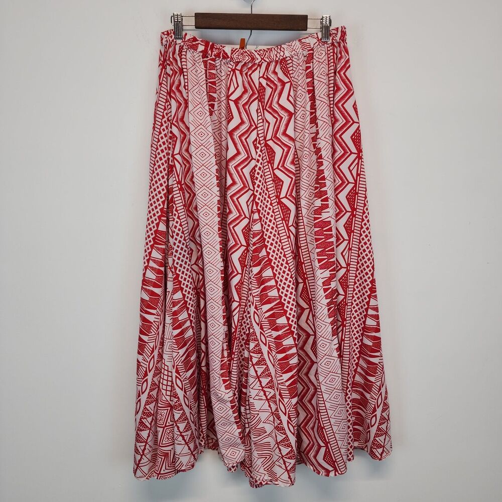 Magic Womens Abstract Maxi Skirt Red Handkerchief Hem Flowy Volup L-3XL 34-52"